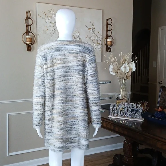 Calvin Klein Women's Multicolor Fuzzy Knit Open Front Oversize Sweater. Size S - Picture 5 of 17